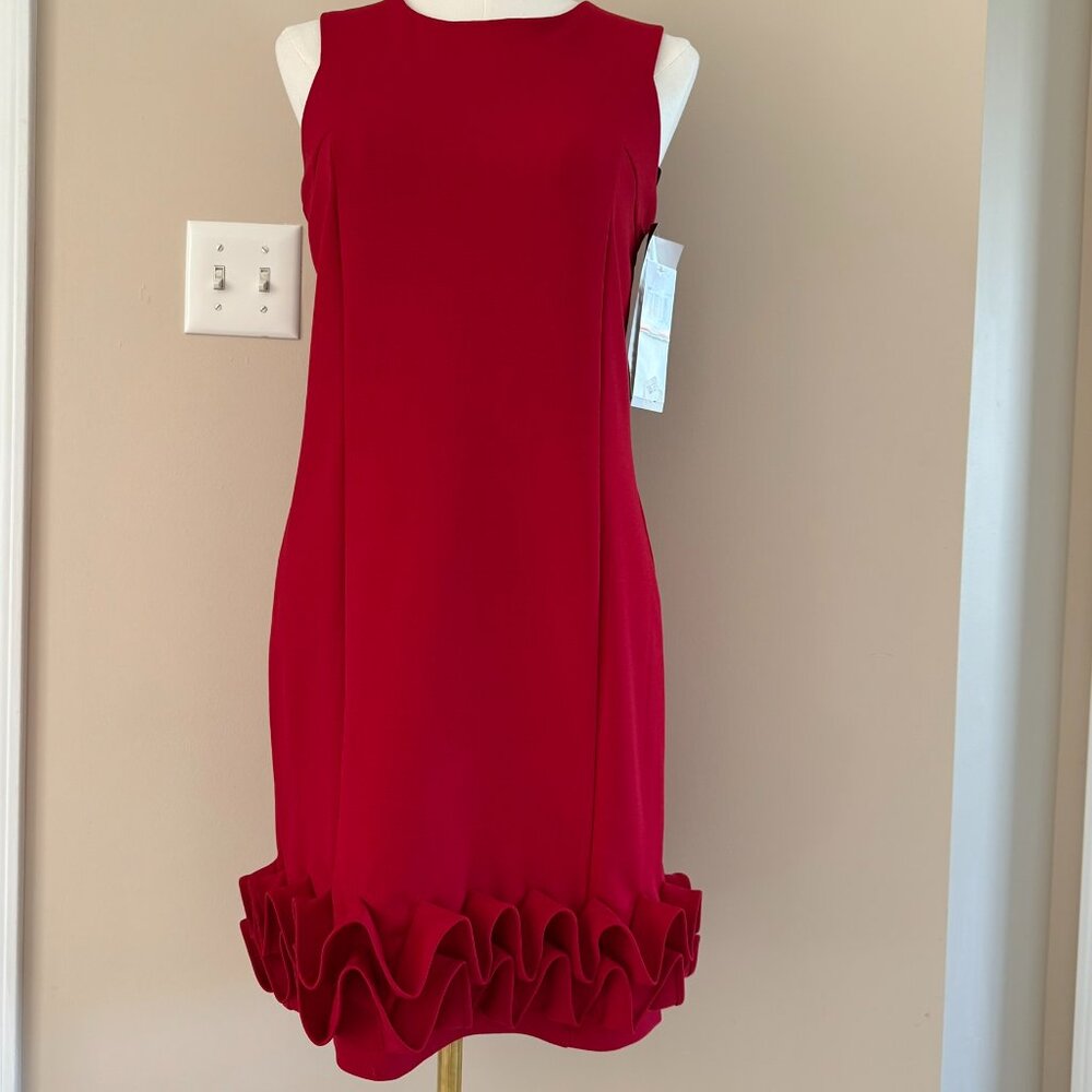NINA LEONARD | NWT Sleeveless Red Ruffle Hem Dress Sz Small - Picture 2 of 7